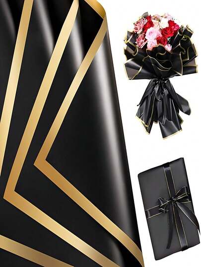 10pcs Cambodian Black Flower Gift Wrapping Paper, DIY Handmade Gift Plastic Packaging Film, Waterproof Bouquet Packaging Material, Flower Shop Supplies, Decoration For Wedding Party, Birthday Party, Holiday Packaging