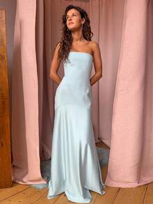 Strapless Mermaid Maxi Dress With Tulle In The European And American Style - Blue - View 2