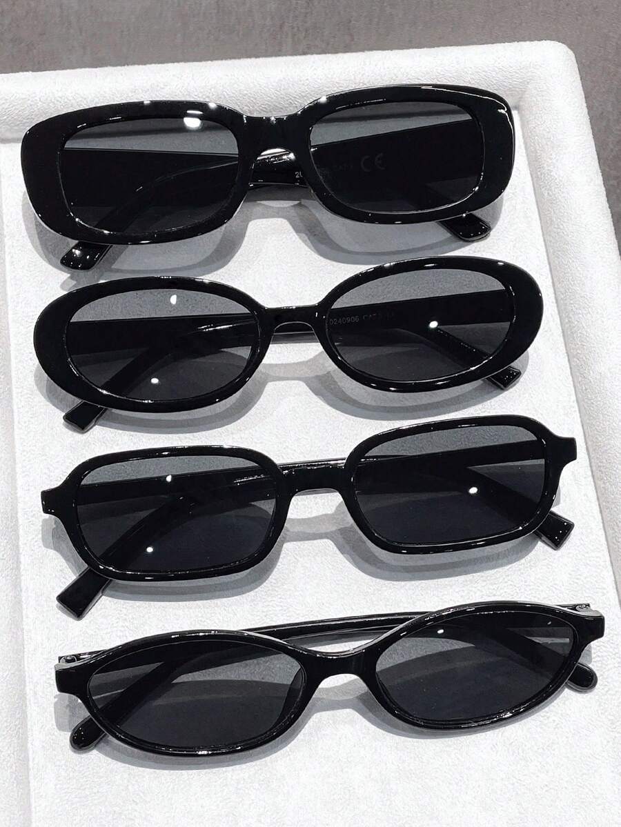 4pcs/Set Casual Summer Women's Fashion Frame Fashion Glasses, Y2K Style, UV Protection, Great For Beach, Travel, Party, Daily Wear - Black - View 1