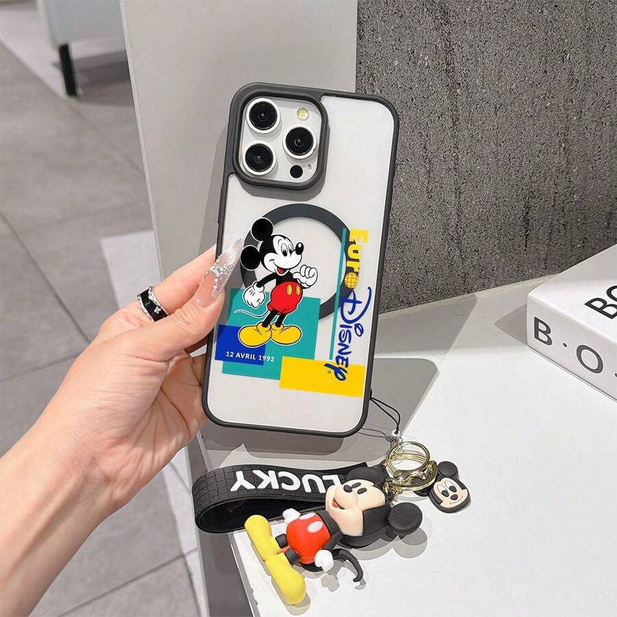 This Disney Mickey Mouse Pattern Lanyard Phone Case Features A Strong Magnetic Closure And Full Coverage Of Acrylic And TPU Material. It's Shockproof, Lightweight, And Suitable For IPhone17/16/11/13/15/15 Plus/15 Pro/15 Pro Max/12/14 Pro Max/11 Pro Max/12 Pro/12 Pro Max/13. It's A Popular Birthday Gift, Business Gift, Durable, Stain-Resistant, And Fingerprint-Resistant New Phone Case For Men And Women. It Also Includes A Mickey Mouse Phone Case And Mickey Mouse Doll Bracelet. Compatible With SamsungGalaxy S20, S21, S22, S23, And S24 Series. It's The Perfect Gift For Friends And Family. This Stylish Phone Case Is Fun, Lightweight, And Durable. IPhone17 Pro Max Phone Case, Minnie Phone Case. - màu đen - Xem 1
