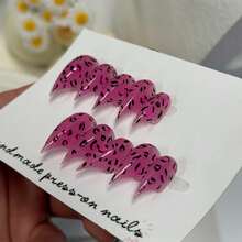 Nailplus 10 PCS Handmade Cat Claw Press-On Nails | Y2K Hot Pink Leopard Print Nails, Transparent 3D Animal Print Acrylic Nails, Edgy Cool Girl Manicure (Tool Kit Included) - 彩色 - 查看 11