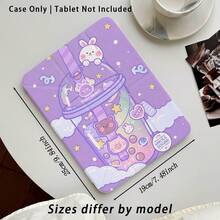Cute Rabbit Painted Acrylic Crystal Tablet Protective Case With Kickstand, Compatible With Samsung/Apple/Honor/ And Other Popular Models, Foldable Anti-Bending, Silicone Reinforced Corners, Auto Wake/Sleep Function, Built-In Pen Slot, Multi-Angle Foldable Stand - Perfect Daily Protection, Ideal Gift - Style 4 - View 3