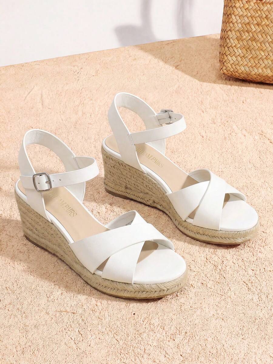 Women's Platform Wedges Sandals Espadrille Dressy Casual Summer Comfortable High Heeled With Adjustable Buckle Shoes - 白色 - 查看 1