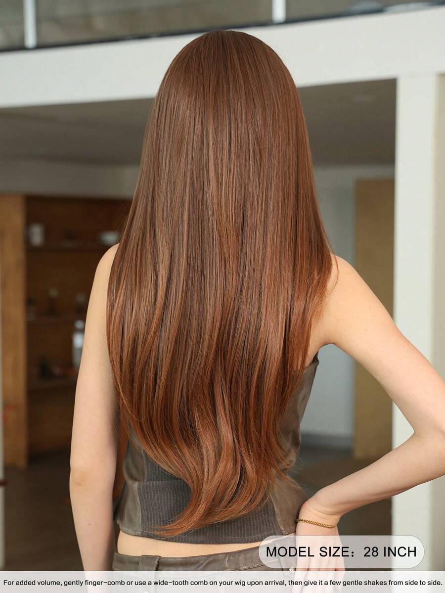 7JHH WIGS 30 Inch Women's Long Straight Hair With Headband, Synthetic Heat-Resistant Fiber, Natural Brown And Blonde Layered Wig For Daily And Party Use - 棕色 - 查看 1