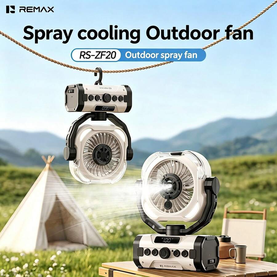 REMAX RS-ZF20 Outdoor Camping Fan: 100-Speed Stepless Adjustment, High-Definition Digital Display, 20000mAh High-Capacity Battery, 60-Hour Long Battery Life, Wall-Mountable/Standing, Intelligent Timer, Wireless Remote Control, Multi-Functional. - Long-lasting Outdoor Camping Fan - View 1