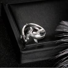 Anillo ajustable de tiburón martillo, estilo punk de moda - Plata antigua - Ver 8