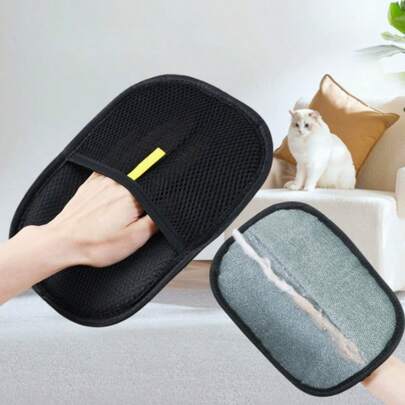 Găng tay PET màu đen có thể tái sử dụng để loại bỏ xơ vải, bàn chải đa năng loại bỏ lông tĩnh điện cho quần áo, áo len, ghế sofa và ga trải giường, nhỏ gọn, bền bỉ, dễ dàng làm sạch xơ vải và lông thú cưng.