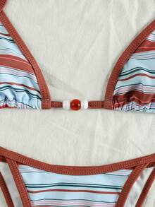 Bộ bikini nữ kẻ sọc nhiều màu sắc với điểm nhấn hạt cườm đỏ, kiểu dáng thanh lịch, gợi cảm, thoải mái, chất liệu co giãn, thích hợp cho mùa hè, kỳ nghỉ biển, lễ hội, tiệc tùng, các hoạt động bên bờ biển và những ngày đi biển, đi bơi thời trang. - Nhiều màu - Xem 6