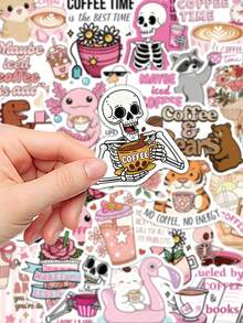 100pcs Funny Coffee Stickers Collection For Laptop Luggage Skateboard Guitar Room Decor Dly Graffiti Stickers - A - View 8