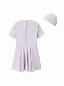 Balabala Traje de baño de una pieza para niñas verano 2026, traje de baño con falda con volantes y protección UV para adolescentes, traje de baño lindo de princesa para fiestas en la playa o la piscina - Tono morado - Ver 2