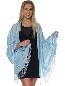Shawls And Wraps Evening Dresses, Large Soft  Wedding Shawl - Light Blue - 查看 4