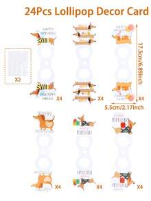 24个腊肠犬棒棒糖装饰卡片夹，腊肠犬生日派对糖果包装卡，趣味腊肠犬生日派对小礼品袋，腊肠犬生日派对桌面装饰，婴儿派对装饰，一周岁生日派对装饰，生日派对用品，腊肠犬派对装饰 - 臘腸狗 - 查看 12