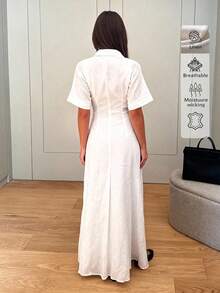 Elegant Linen Casual Commute Minimalist Office Daily Linen Dress, Summer Dresses, Elegant Dresses For Women, Casual Dresses For Women, White Dress - White - View 3