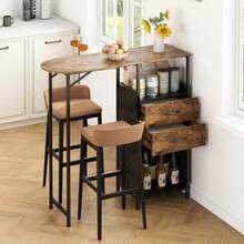 Barra de Cocina Muebles Alacenas Isla de Cocina con Tiene 5 Capas de Espacio de Almacenamiento Mesa de Bar para Zona de Descanso con 2 Cajones Adecuado para Comedor Sala Coffee Bar y Bar - Rstico - Ver 4