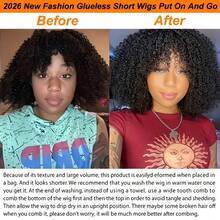 YQL Afro Curly Human Hair Wigs Glueless Wear On And Go Short Kinky Curly Wigs With Bangs Afro Human Hair No Lace Front Wigs Full Machine Made Human Wigs Suitable For Daily Wear, Parties, Cosplay, Carnivals, Festivals - Natural Black - View 10