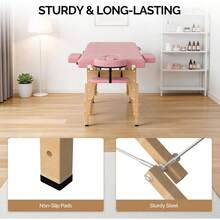 OmySalon Portable 2-Fold Massage Table, 84"X24" Height Adjustable Tattoo Lash Bed With Face Cradle & Carrying Bag, Wooden Frame, Pink - Pink - View 7