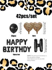 42件套黑色豹纹生日快乐气球套装，包含16英寸字母和心形气球，适用于派对场景、生日派对、家庭派对背景、情人节浪漫装饰、狂野主题派对、女生之夜、复古魅力派对、怀旧风情派对 - 多色 - 查看 2