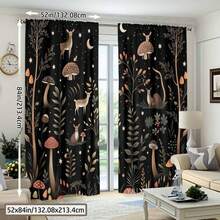 Blackout Curtains, Floral Print On Black Background, Rod Pocket Drapes For Bedroom, Living Room, Kitchen, Balcony - Contemporary Home Decor, Natureinspired Design,  Peach Skin Curtains, Enhance The Sense Of Happiness At Home(Rod Not Included) - 款式 3(2 片) - 查看 12