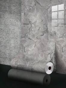 1卷1.2㎡灰色大理石纹3D亮面PVC壁纸，防水，适用于浴室、厨房、客厅电视背景墙，自粘式 - 灰色 - 查看 12