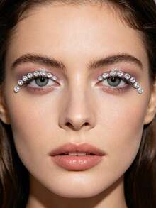 2 Sheets Iridescent Pearl Face Gem Stickers, Self Adhesive Crystal Eye Tears Rhinestone Tattoos, DIY Bling Face Eye Body Jewels For Women Festival Party Rave Makeup Accessories,Concert Look,Face Gems - White - View 4