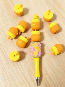 10 Stücke Silikon Honigtopf Perlen, geeignet für Stifte, Schlüsselanhänger DIY, süße Cartoon Honigtopf Abstandsperlen für Schmuckherstellung, orange-gelbe Perlen Accessoires für Armband Halskette - Verschiedenfarbig - Übersicht 5