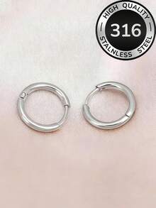 2对极简主义素面耳环套装，金色和银色百搭可叠戴耳环，男女皆宜的日常佩戴不褪色不锈钢耳环 - 彩色 - 查看 11