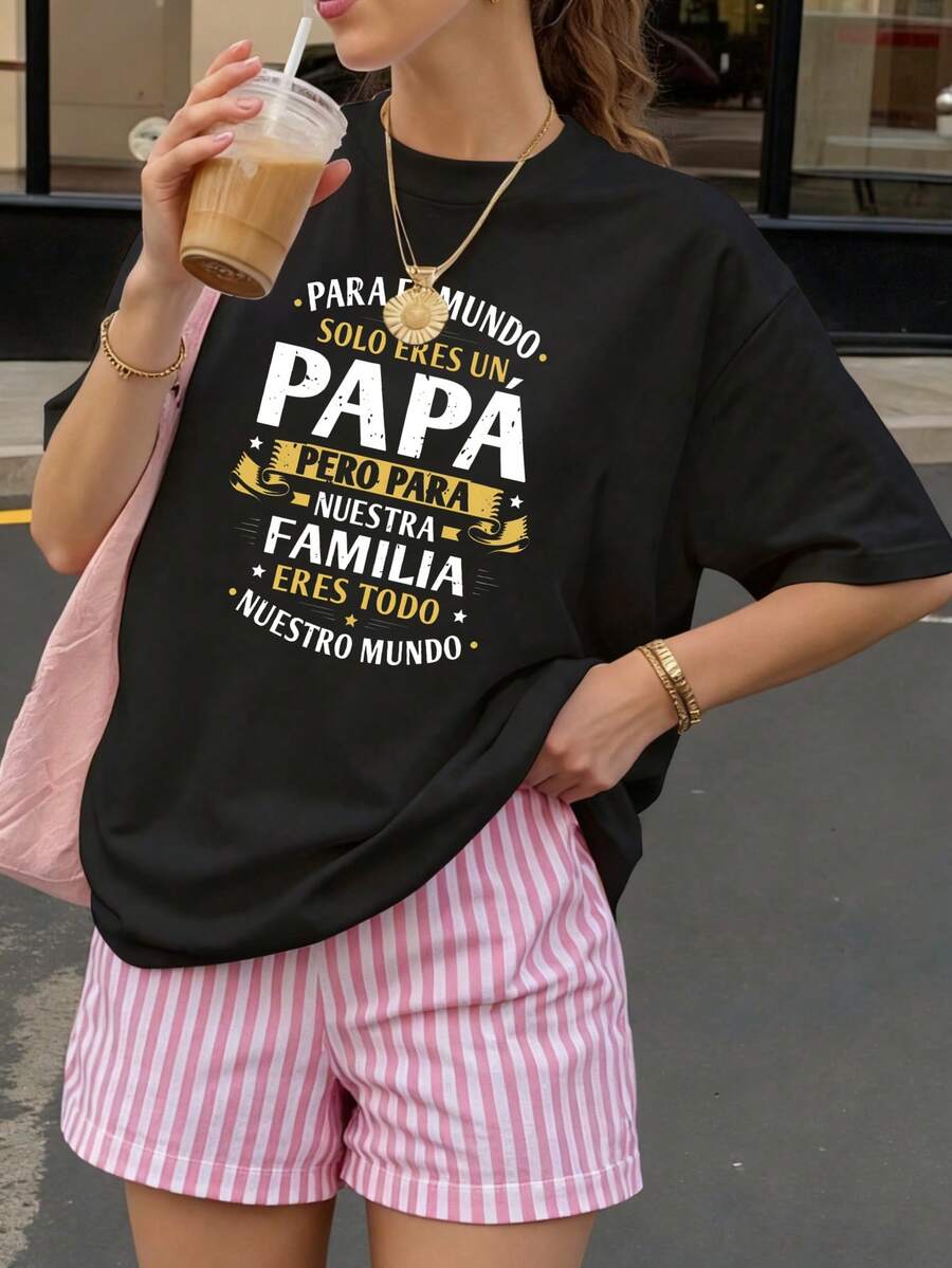 Camiseta Negra con Estampado Papá para Nuestra Familia Ideal para Regalo de Padre - Negro - Ver 1