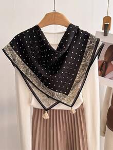 1条佩斯利花纹波点印花棉麻围巾，尺寸60x60厘米，带流苏，轻盈多用途，四季皆宜，适合日常出行、聚会和旅行。 - 彩色 - 查看 11