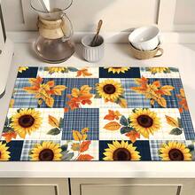 1pc Farmhouse Style Sunflower Pattern Absorbent Dish Drying Mat, Espresso Machine Countertop Absorbent Mat, Sink Drain Mat, Soft Faucet Absorbent Mat, Sink Cup Mat, Kitchen & Bathroom Accessories - Multicolor - View 2