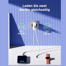 20W PD Fast Charger, Dual USB A+C Port Wall Charger, EU Compact Power Adapter Suitable For Smartphones, Tablets. Lightweight And Compact, Compatible With Phones, Tablets, Earphones, Cameras. Available In Black And White - EU C Type Plug(220-240V) - View 5