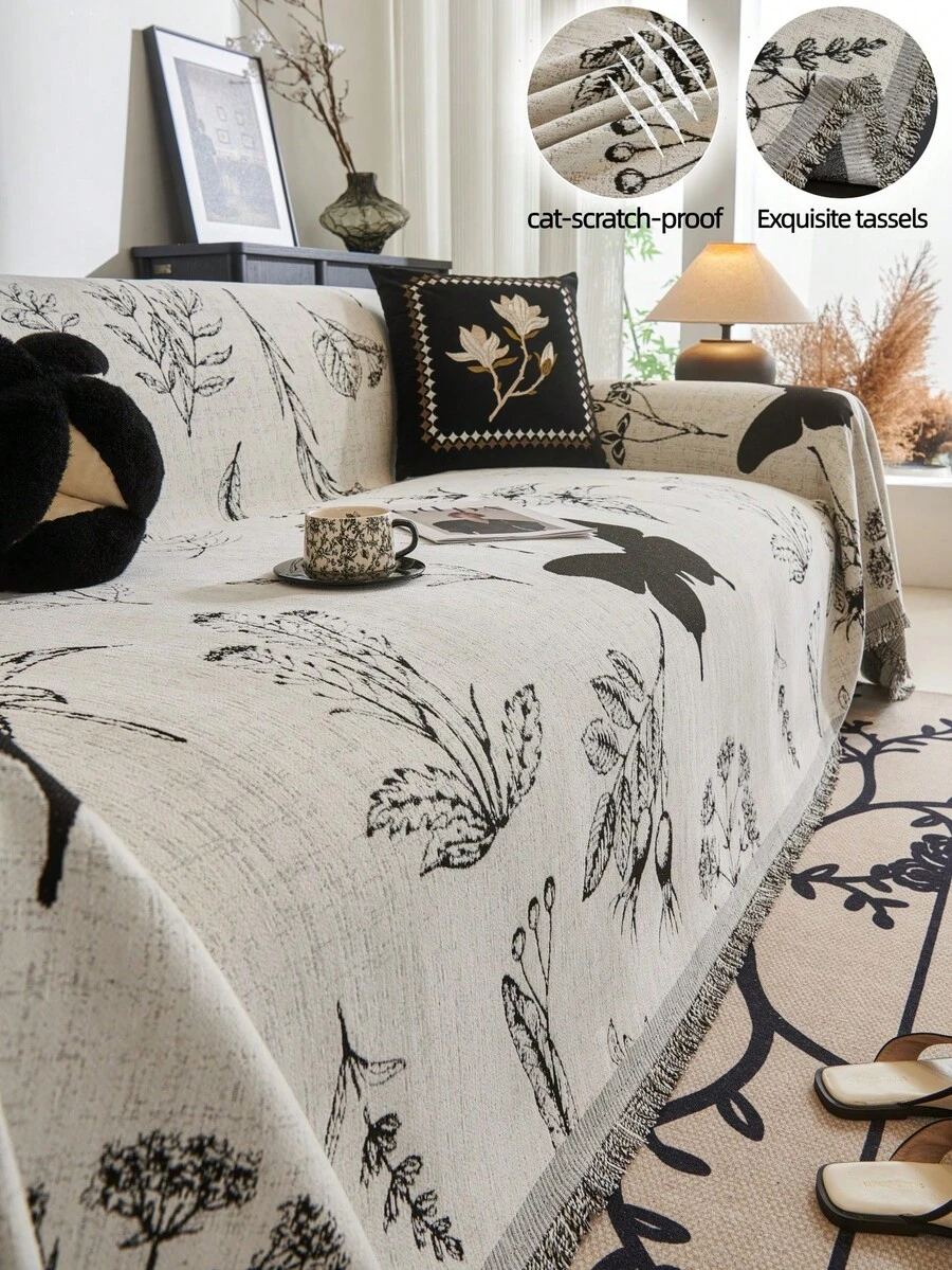 1 Khăn phủ ghế sofa bằng vải chenille dệt hoa và bướm, chất liệu mềm mại, kiểu dáng tối giản màu kem, dùng được cả bốn mùa, chống trượt, chống bụi, chống nhăn, chống mài mòn, chống trầy xước do mèo cào, bảo vệ ghế sofa, chất liệu mềm mại, phù hợp với ghế sofa 1-4 chỗ và ghế sofa hình chữ L, bọc ghế sofa - màu đen - Xem 1