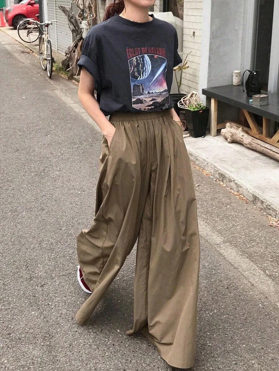 Pantalones de pierna ancha y holgada para mujer, incluyendo el estilo culotte negro, diseñados para la temporada de primavera. - Caqui - Ver 1