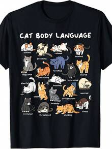 Camiseta Adorable con Lenguaje Corporal de Gato para Entusiastas de los Gatos - Negro - Ver 1