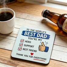 1pc Father's Day Exclusive "Best Dad" Wooden Coaster, Non-Slip Heat Insulation Drink Coaster, Thankful Gift From Kids For Dad, Suitable For Home & Office Coffee Cup - Mixed Colors - View 4