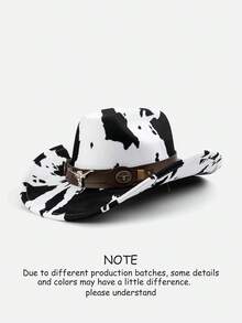 Polyester Cow Print Cowboy Hat - Leather Rivet & Cow Skull Decor, For Riding, Outdoor Travel, Cowboy Party & Daily Wear,Beach,Holiday - B - View 15