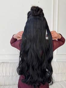 3 Pieces Set 24-Inch Long Wavy Clip-In Hair Extensions, High-Temperature Resistant Synthetic Hair, Easy To Wear, Suitable For Women - Black Brown - View 9