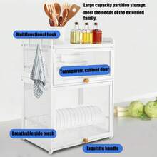RibasuBB 3-Tier Tabletop Dish Drying Rack With Magnetic Flip Front, Mesh Sides, Pull-Out Drip Tray, Carbon Steel Frame, Large Capacity, Plate Grooves, Side Hooks, Adjustable Feet White - trắng - Xem 7
