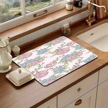 1pc Colorful Skull Pattern Multipurpose Absorbent Mat, Polyester Waterproof Countertop Protector Pad For Kitchen, Dining Table, Dish Drying, Washing Machine, Bathroom, Coffee Machine, Kitchen Accessories, Party Supplies - Retro Floral - View 7