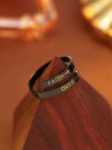 1pc "Faith Over Fear" Engraved Inspirational Open Ring, Stainless Steel Band, Minimalist Fashion Accessory, Suitable As Encouragement Gift For Friends - CYR008 - View 4