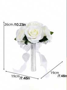 Artificial Rose Bouquet, Simple & Fresh Bridesmaid Bouquet For Wedding Ceremony, Photo Shoot - 1PC - View 9
