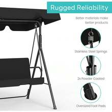 Outdoor Patio Swing Chair With Adjustable Canopy, Outdoor Patio Glider Swing With Heavy Duty Stand For 3 Adult Persons, Ideal For Deck, Lawn, Backyard, Or Porch - Black - View 4