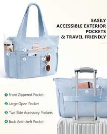 2026hot SeIIing Bagstellar Corduroy Tote Bag For Women, 17 Pockets Laptop Work Tote Bag Lightweight Teacher Nurse Bible Bag For School Travel |   With 40oz Cup Holder, Multi Compartment, Zipper Crossbody Bag, College Shoulder Bag, Daily Purse W/ Strap, Ideal Gift For Women - 藍色 - 查看 7