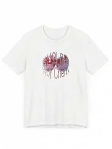 Liangshan Heart, Cherry Blossoms, Letter Print, Short-Sleeved T-Shirt. - White - View 2