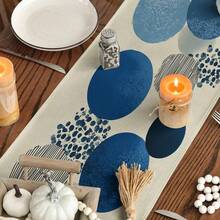 Abstract Blue Dot Printed Table Runner, Spring/Summer New Design, Modern Fresh Style, Original Rhythmic Pattern With Clear Visual Layers, Creates Cool Spring/Summer Ambiance, Suitable For Family Gatherings, Indoor/Outdoor Decor And Restaurants - Multicolor - View 7