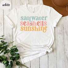 Sunshine Shirt With Saltwater Shells, Summer Shirt, Beach Shirt, Saltwater Shirt, Shell Shirt, Sunshine Shirt, Summer Travel Shirt, Vacation Shirt, Women's Shirt, Gift For Women In Summer - White - View 6