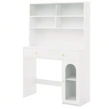 Kitchen Unit With Countertop, Sideboard And Tall Cabinet, Integrated Bar, With Clothes Hanging Rail, 2 Drawers, Adjustable Shelf And Open Storage Space, Kitchen And Dining Room Furniture In White. - White - View 10