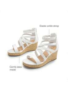 Girls Wedge Sandals Summer Flatform Open Toe Platform Sandals Cute Elegant For Big Kids And Teenager - trắng - Xem 7