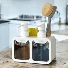1pc Dual-Head Soap Dispenser With Sponge Holder And Brush Stand, 4-In-1 Non-Slip Refillable Soap Pump Dispenser For Kitchen, Bathroom, Hotel - Multicolor - View 1