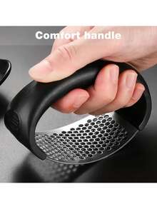 2 piezas Exprimidor de ajo con estilo de balancín - Incluye tubo pelador de ajo | Prensa de ajo manual portátil de acero inoxidable y herramienta de machacado | Ideal para uso en la cocina del hogar - Multicolor - Ver 4