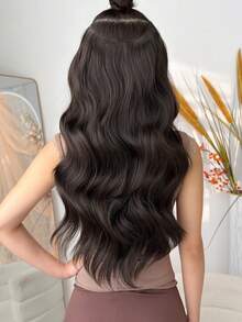 HEYPINK 1 pezzo Estensione di capelli sintetici ondulati da 22 pollici, a forma di V, colore rosso vino, fibra resistente al calore, adatta per donne e ragazze, per feste e uso quotidiano, nero marrone - Dark Brown - Visualizzare 3